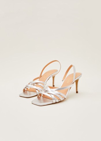 Phase Eight Strappy Sling Back Heels Silver Australia | KN4765821